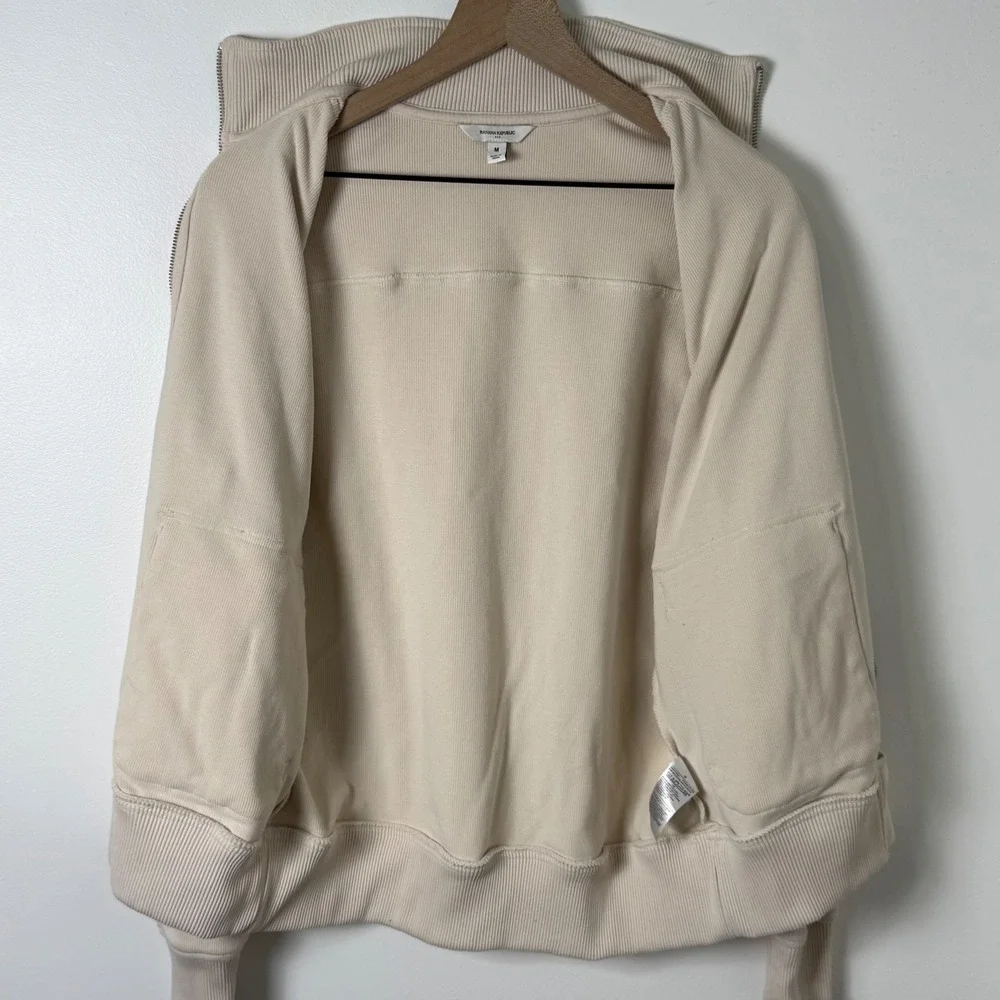 Banana Republic Jacket Men Medium Cream Mock Neck Utility Old Money Quiet Luxury